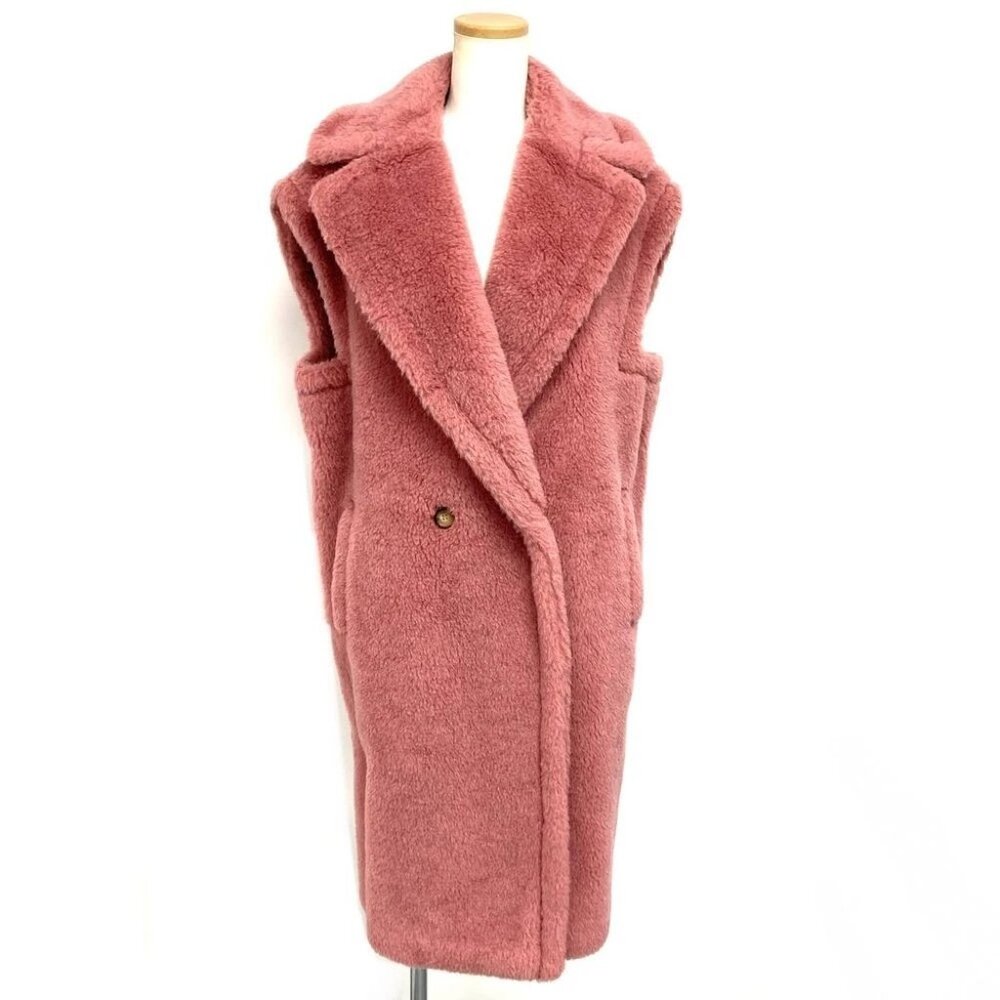 Max Mara Teddy Bear Long Sleeveless Peacoat Pink Coat